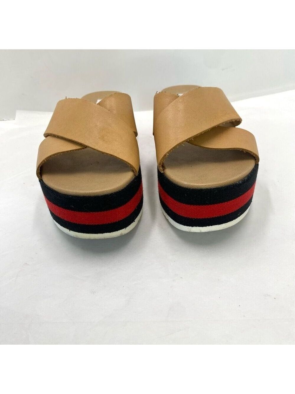 Steve Madden Asher Platform Sandals WM 8 Tan Brown Red Slide On Strappy Y2K Styl - Picture 4 of 11